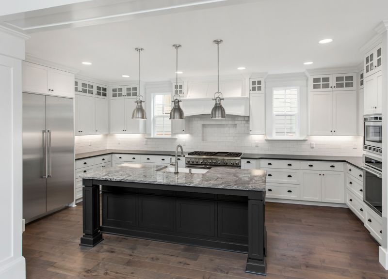 Contemporary Chandelier Over Kitchen Island